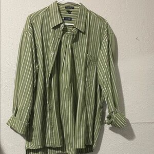 Izod Men's Casual Green and White Striped Shirt